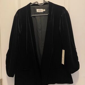 Eliza J Black Velvet Blazer with Classic Lapel